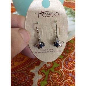 NWT Heepo Stainless Steel Pig Earrings Blue Rhinestone Pierced Pig Earrings
